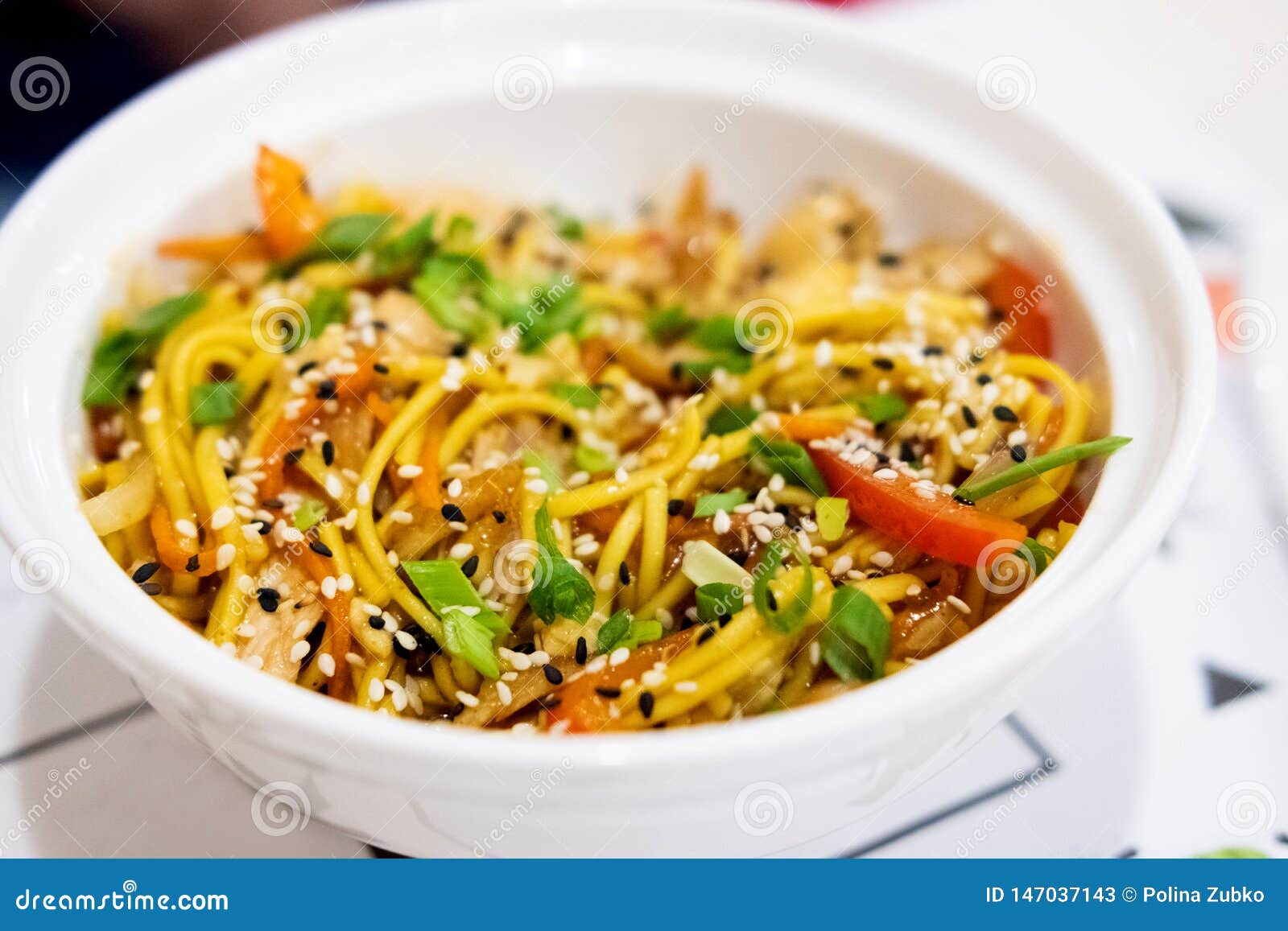 Udon Noodles with Meat and Vegetables in an Asian Style Stock Image