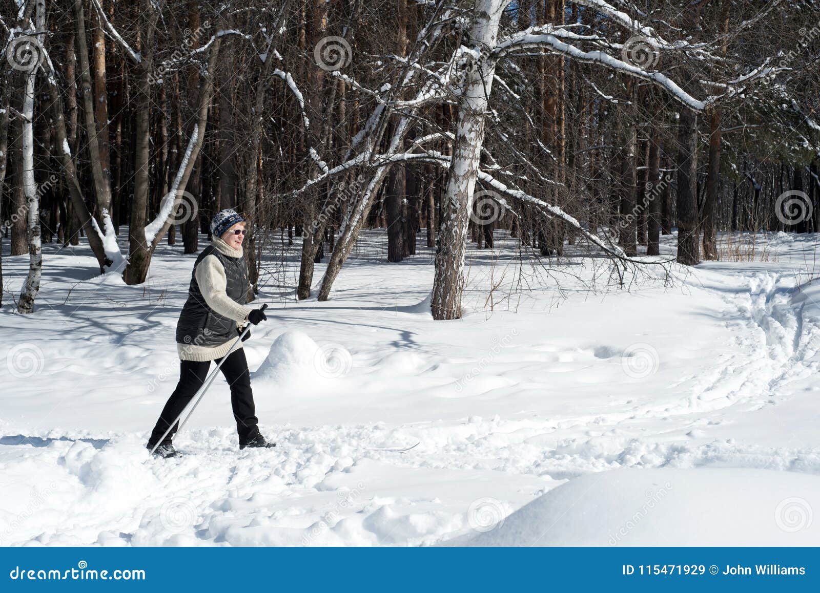 Old Woman Cross Country Skiing in Winter Forest Snow Editorial Stock ...