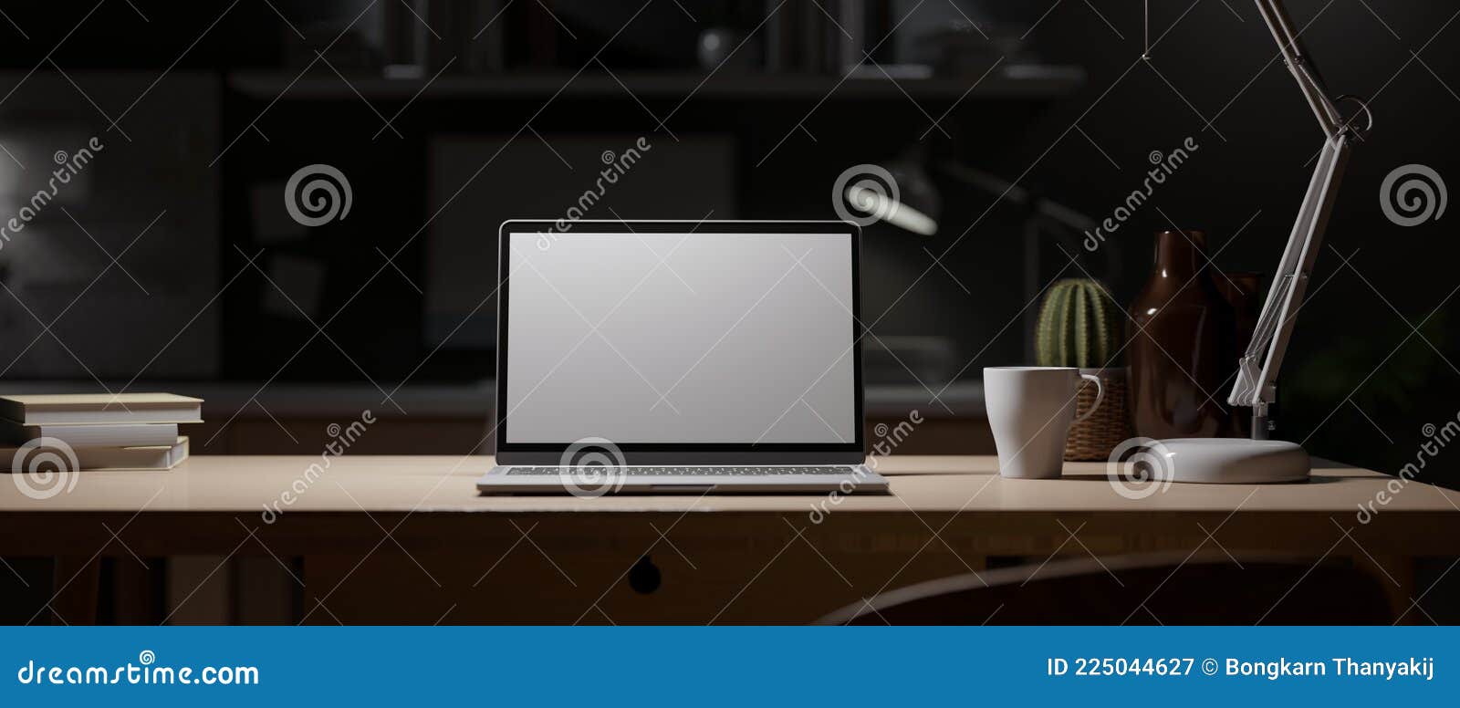 Immagini Stock - PC Nero Con Grande Monitor Bianco Vuoto E Laptop Vuoto  Sotto La Luce Della Lampada. Rendering 3D. Copia Spazio. Spazio Vuoto..  Image 142981452