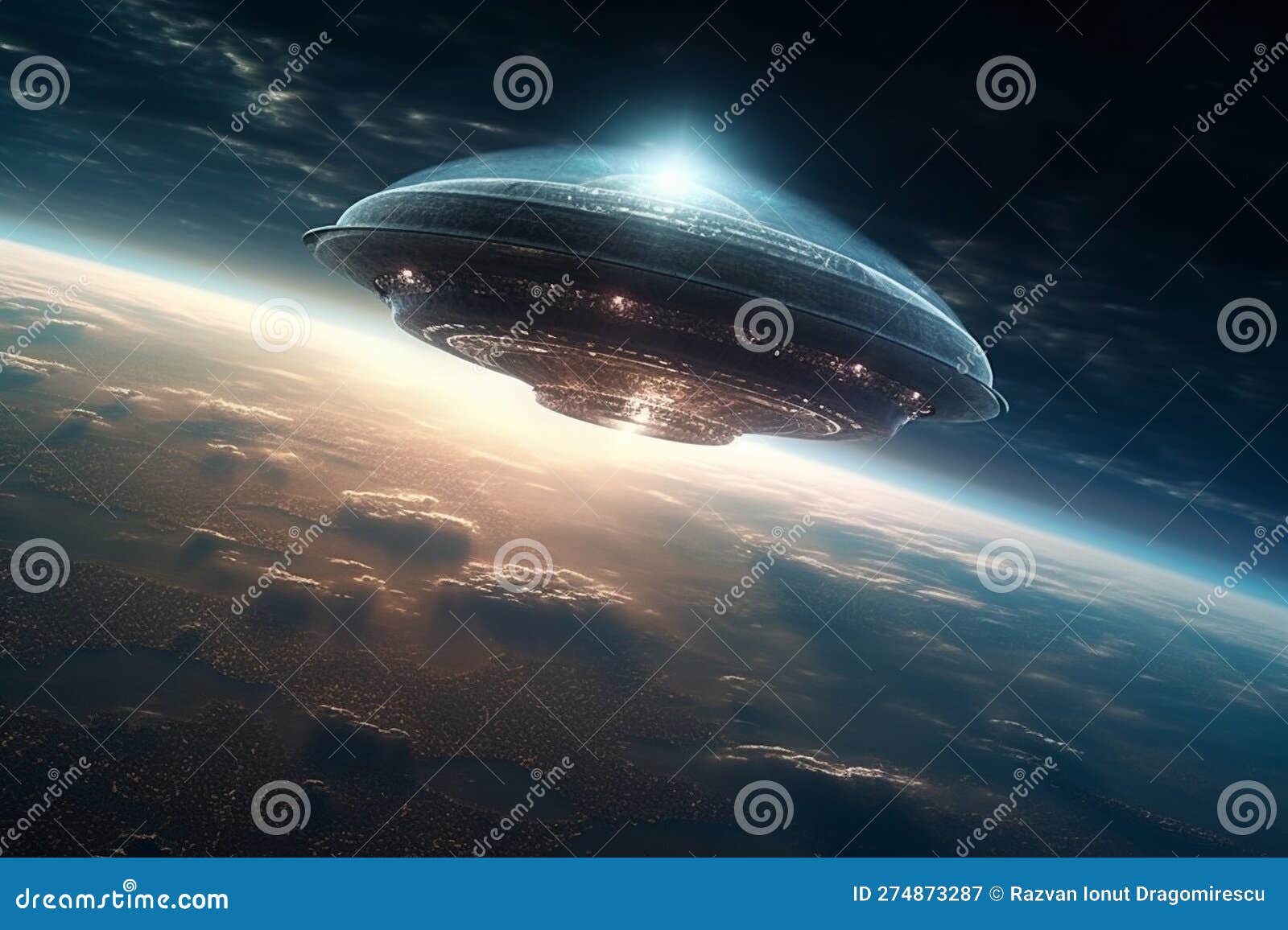 UFO Approaching Earth from Space, with a Sense of Mystery and Intrigue