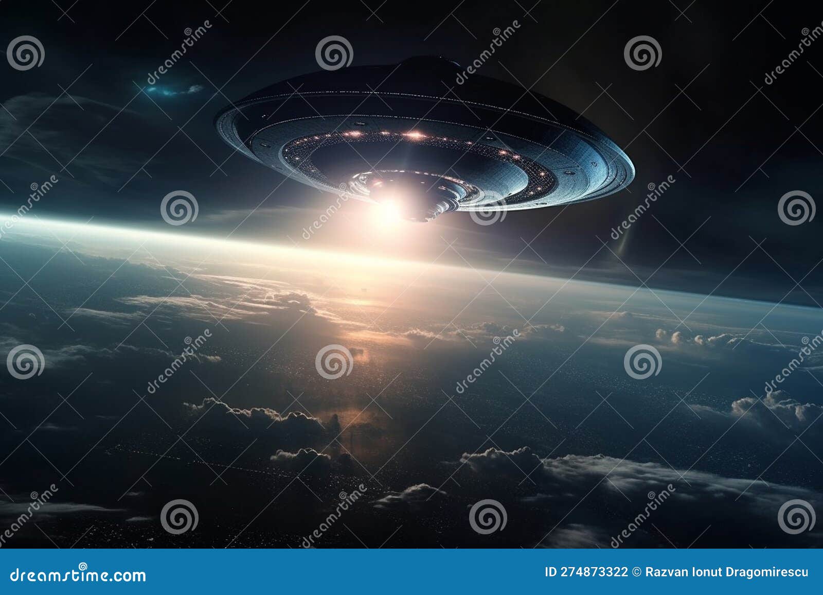 UFO Approaching Earth from Space, with a Sense of Mystery and Intrigue
