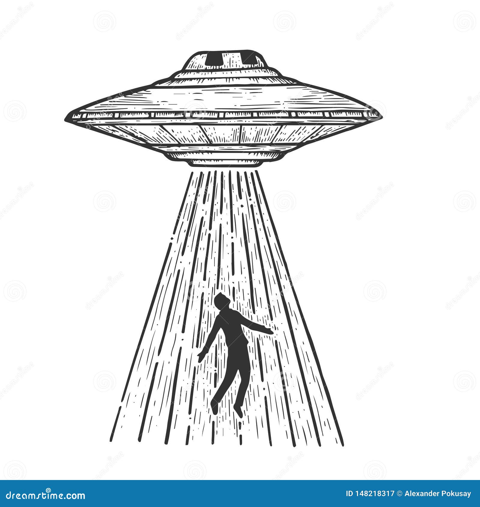 ufo kidnaps human sketch engraving 