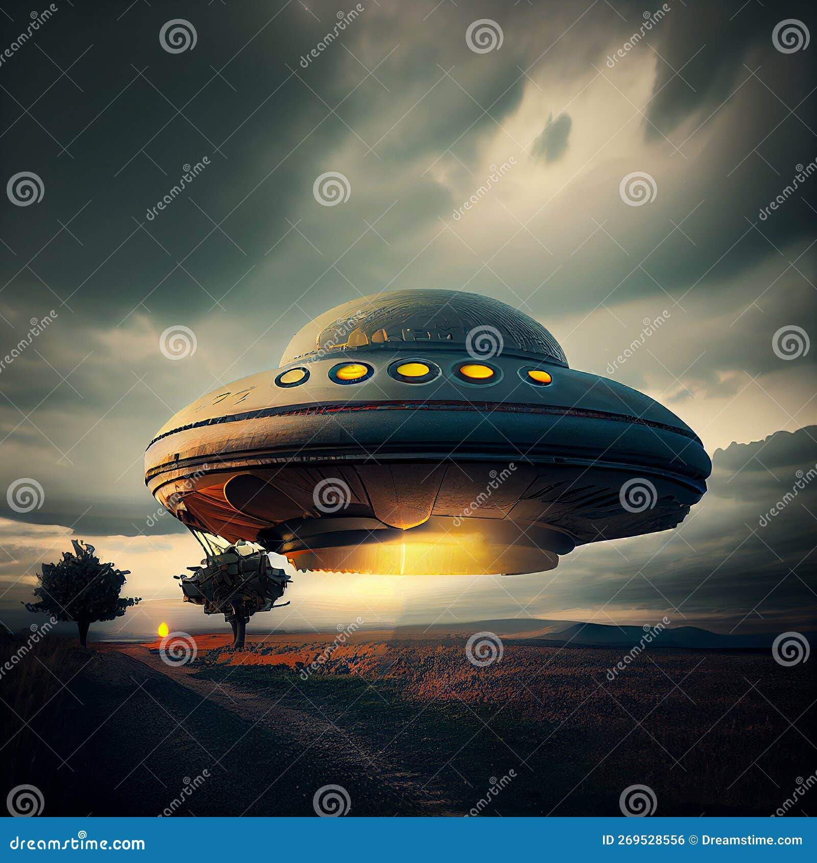 ufo landing, alien invasion and visit, extraterrestrial civilization, paranormal sience fiction, generative ai
