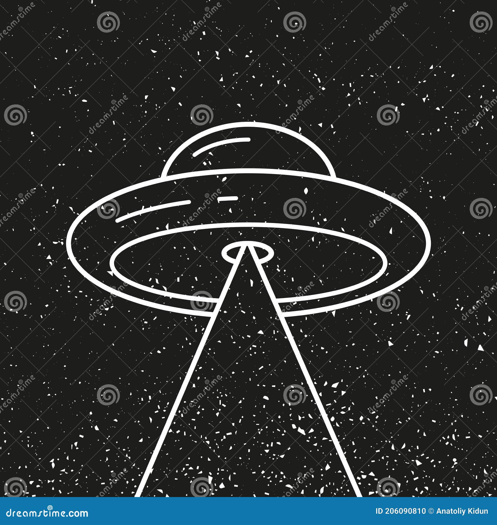 ufo space ship aliens  on dark background -  sketch poster. futuristic unknown flying object - dark flat .
