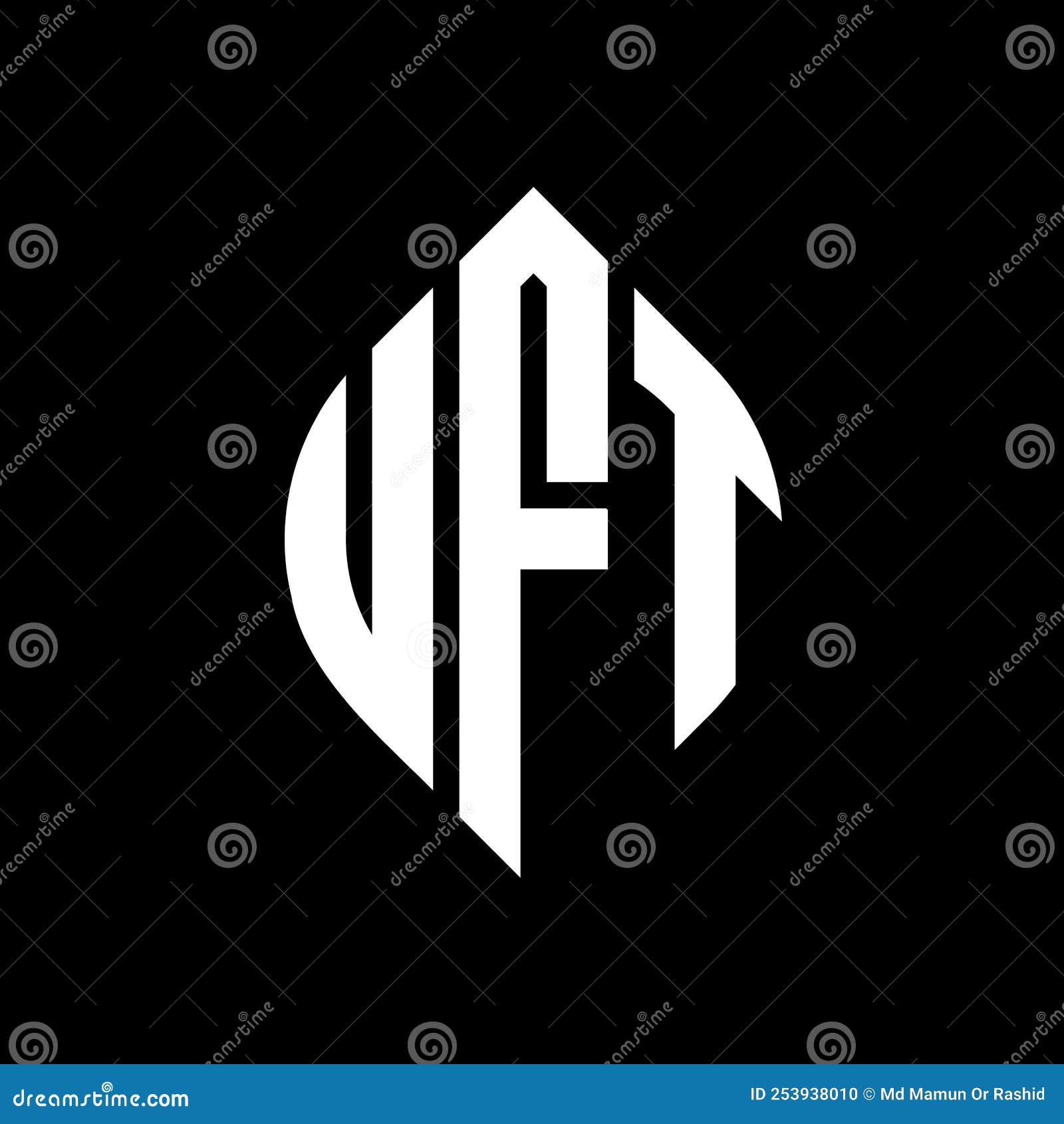 uft circle letter logo  with circle and ellipse . uft ellipse letters with typographic style. the three initials form a