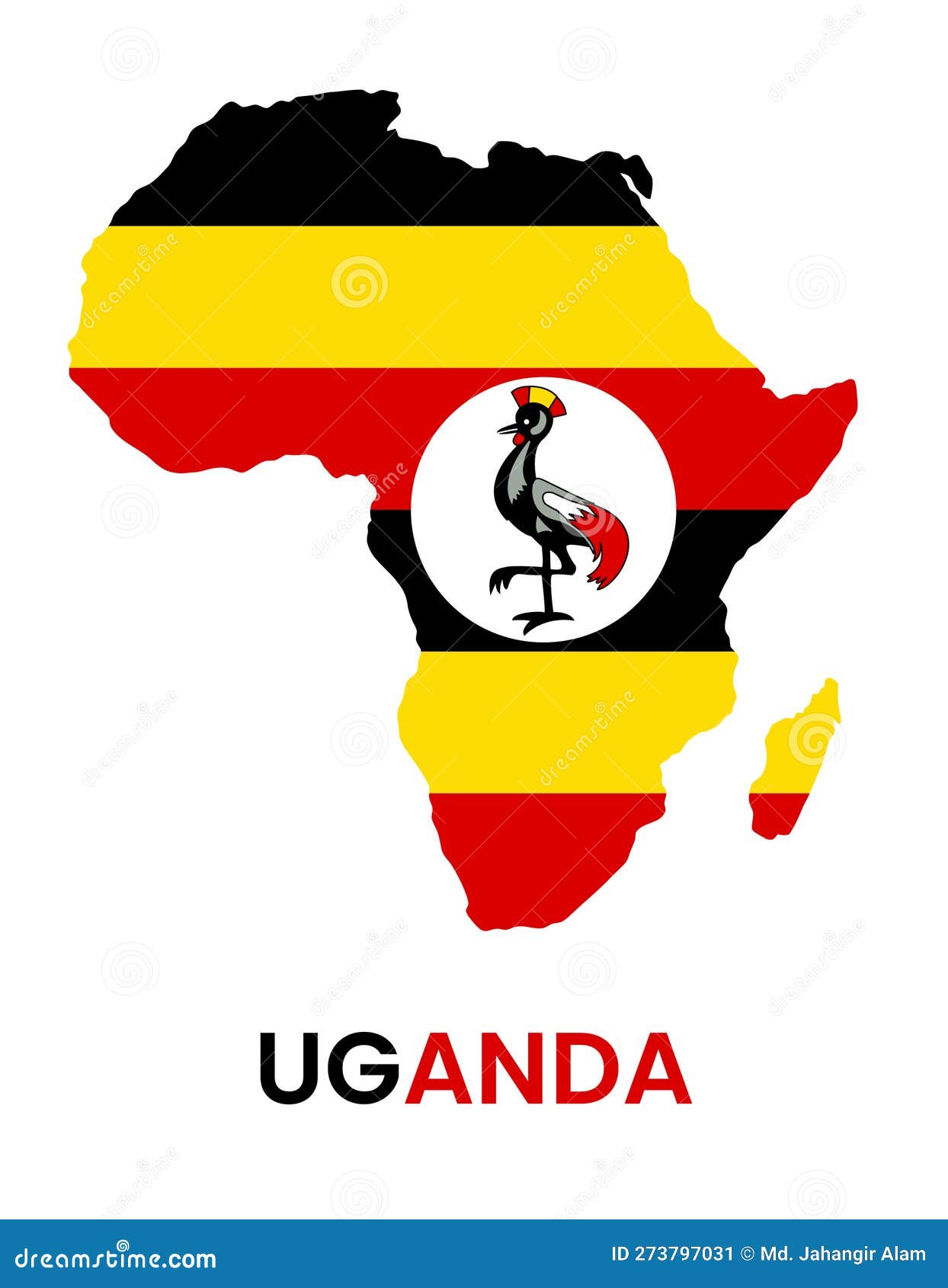 Uganda Flag Icon in a African Country Map Shape in Flat Illustrator