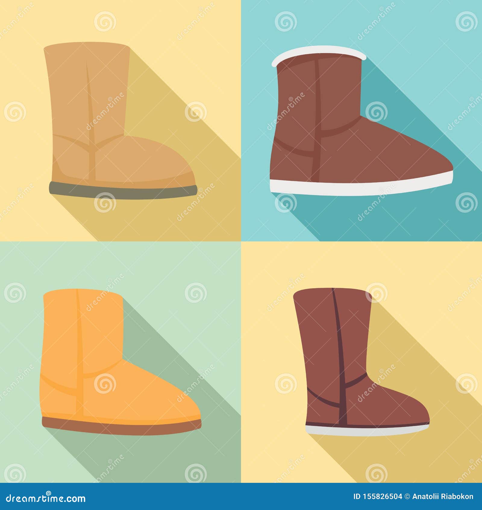 Ugg Boots Icons Set, Flat Style Stock Vector - Illustration of boots ...