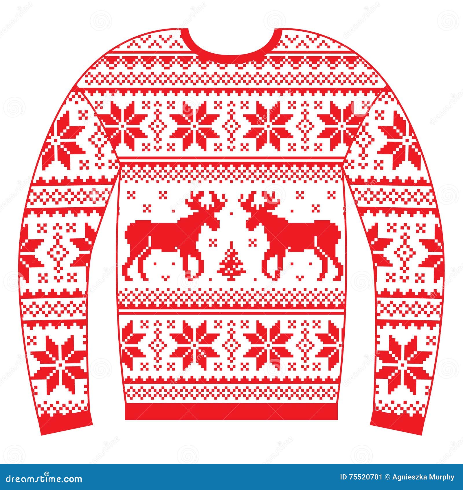 Download Illustration Of A Red Christmas Sweater With Deer. Vector ...