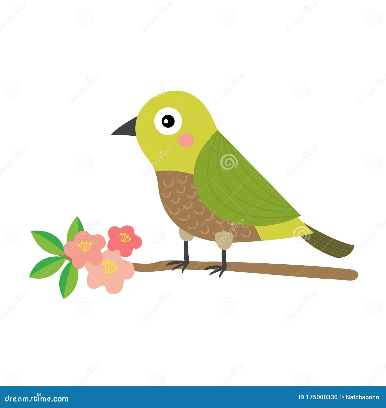 uguisu bird bird perching branch animal cartoon character  