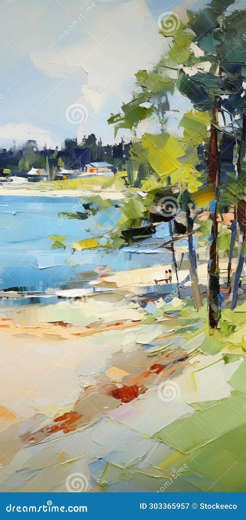 uhd oil painting of beach near trees in iryna yermolova style