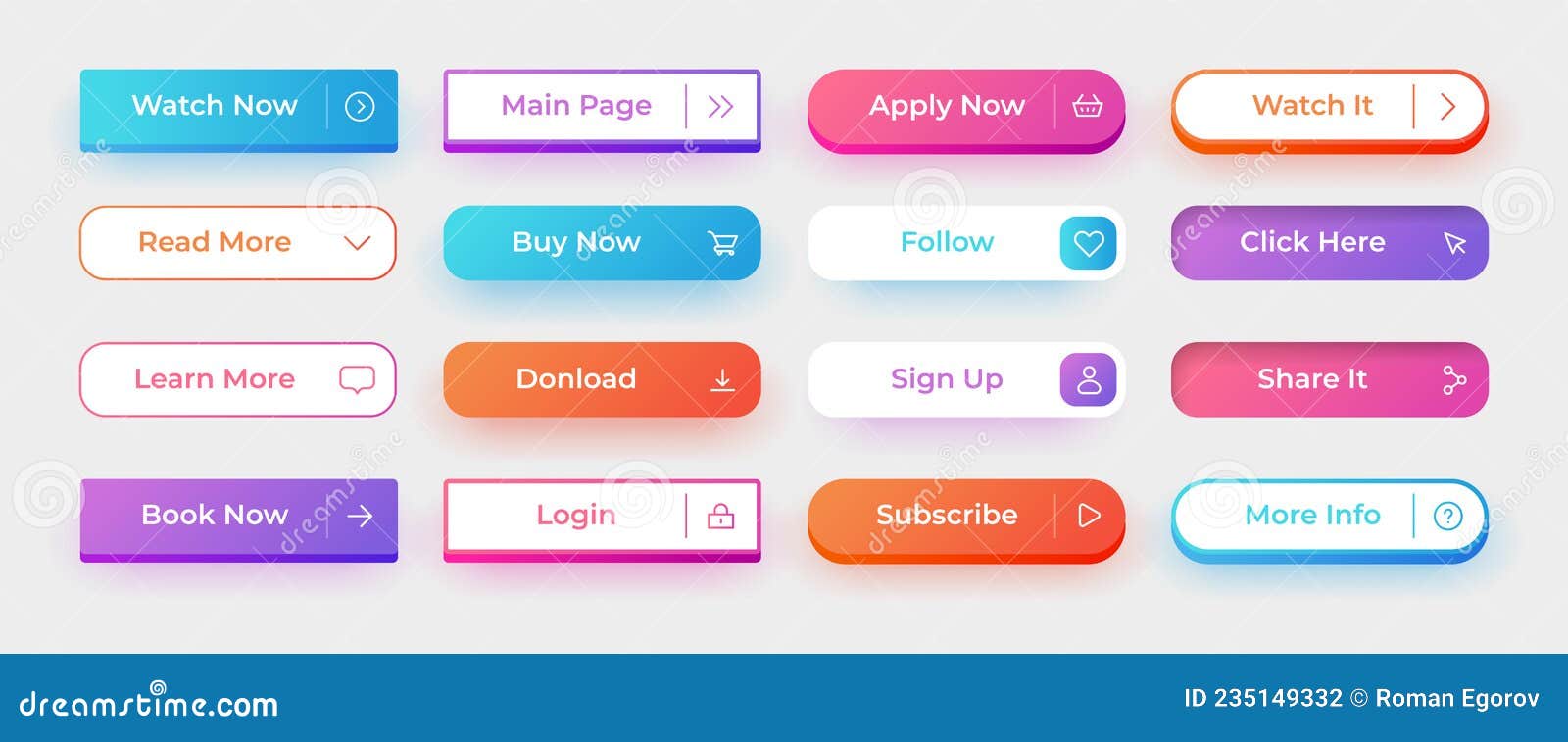 UI Button. Website Rectangular Modern Action Interface Elements. App ...