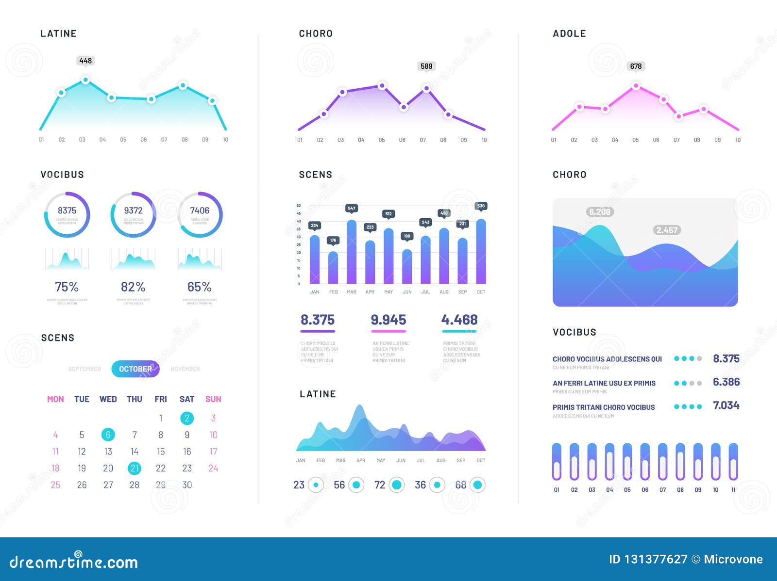 ui dashboard. modern infographic with gradient finance graphs, statistics chart and column diagrams. analysis internet