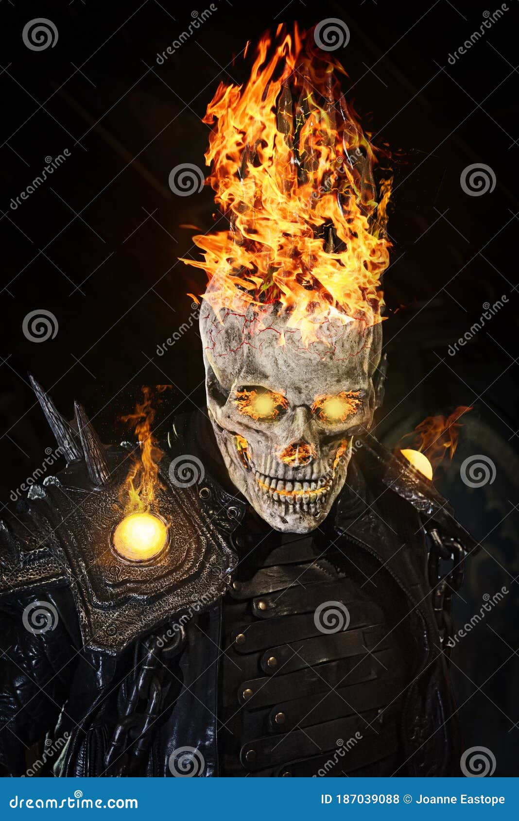 Fire Skeleton in Leather Coat Editorial Stock Photo Image of ghost