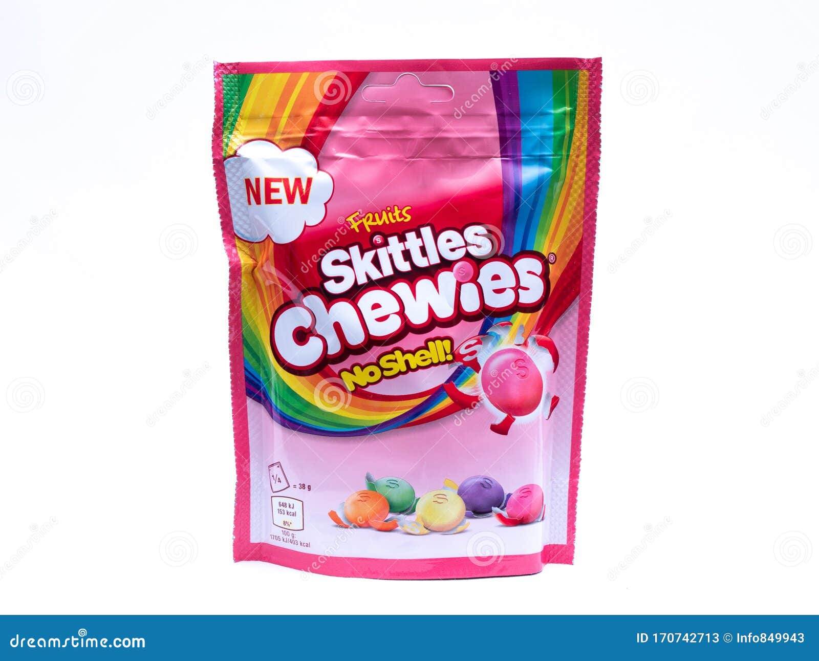 UK, Jan 2020 Skittles Chewies Fruit Sweets No Shell On White