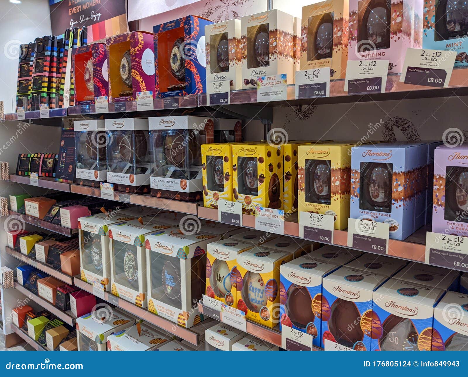 UK, March 2020 Thorntons Chocolate Easter Egg Range Shelves in Store