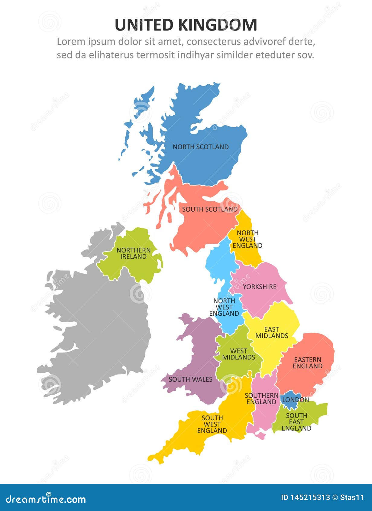 uk multicolored map with regions.  