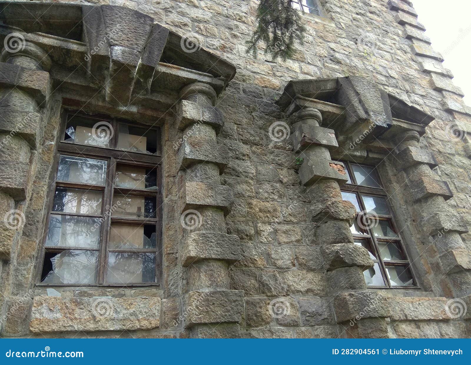 ukraine, khmilnyk, the palace of count xido, the windows of the palace on the river side