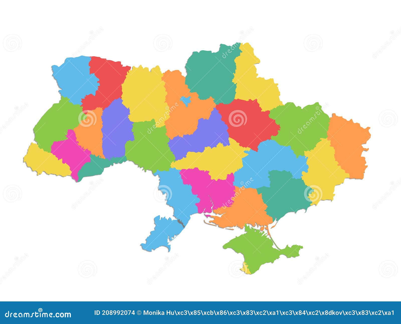ukraine map  administrative division  separate regions  color map  on white background blank
