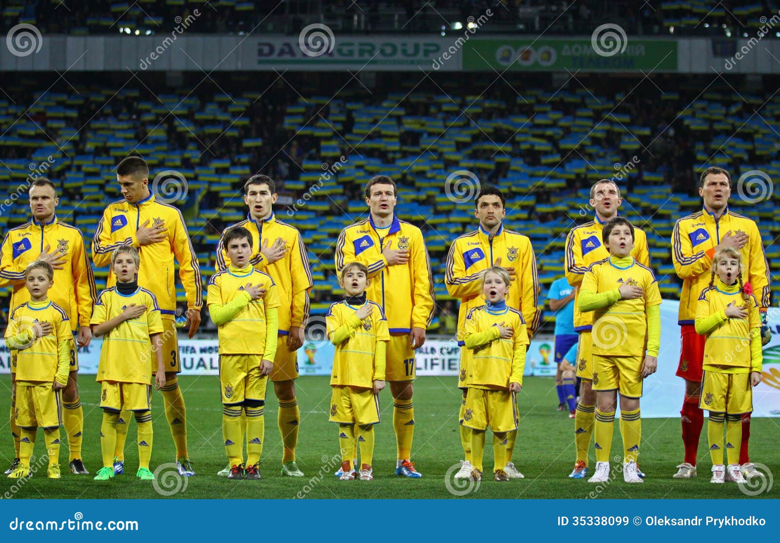 Ukraine National Football Team Players Listen the National Anthems