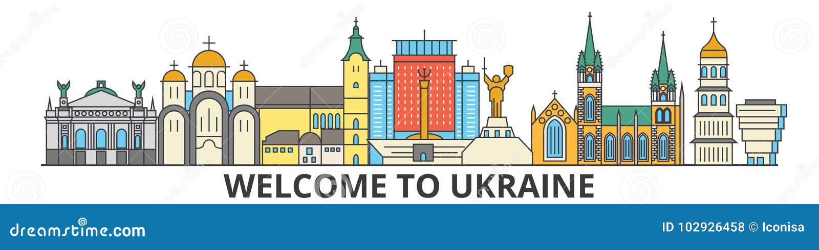 ukraine outline skyline, ukranian flat thin line icons, landmarks, s. ukraine cityscape, ukranian travel