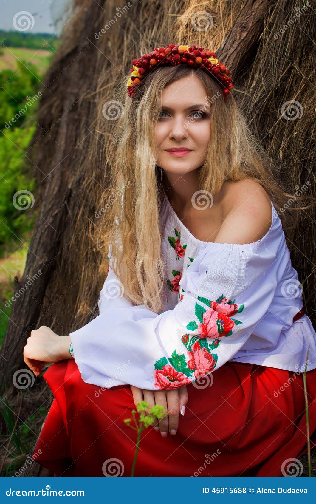 Ukrainian Beautiful Woman in the Hayloft Stock Photo - Image of blond ...