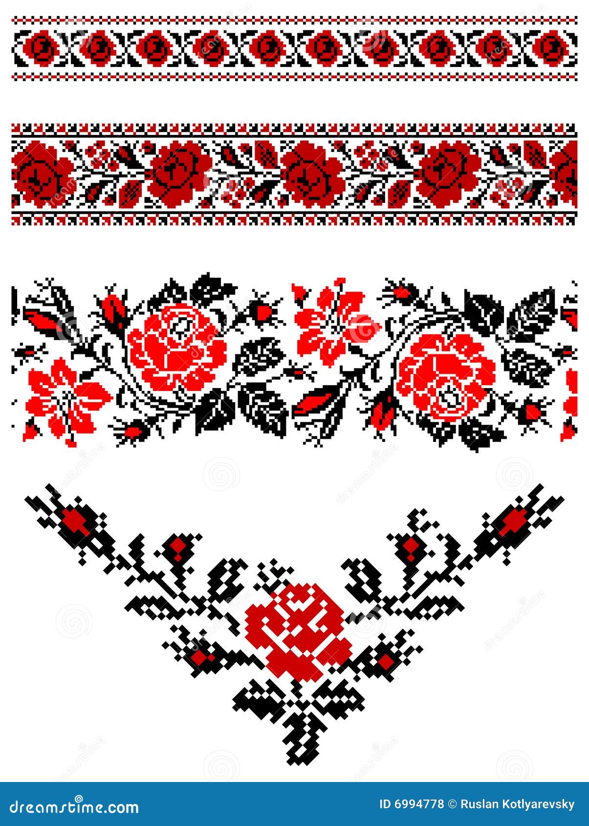 Ukrainian Embroidery Floral Collection 04 Stock Vector Illustration