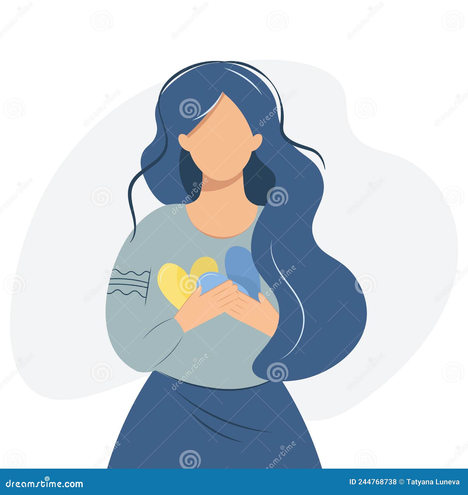 ukrainian girl with a yellow and blue heart of ukraine in her hands. sad woman mourns. concept of grief, pain, loss, for