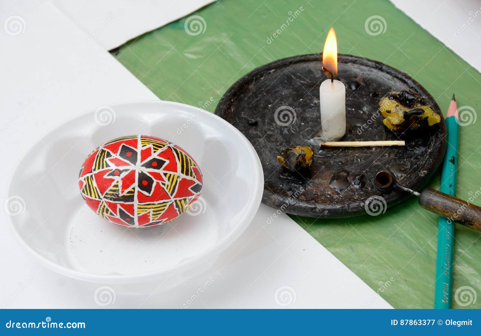 Ukrainian Pisanka with a Tool, Candle, Piece of Wax Stock Image Image