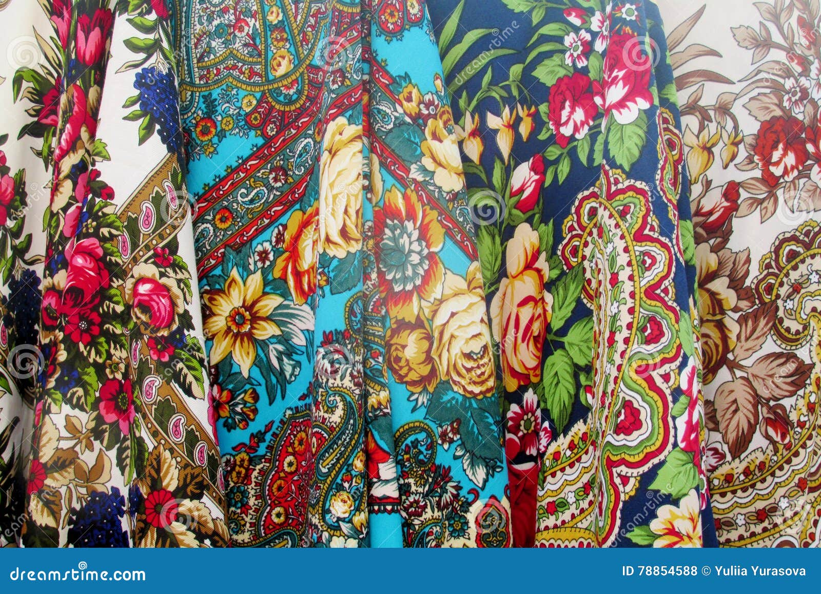 ukrainian traditional colorful textil head covers with flowers
