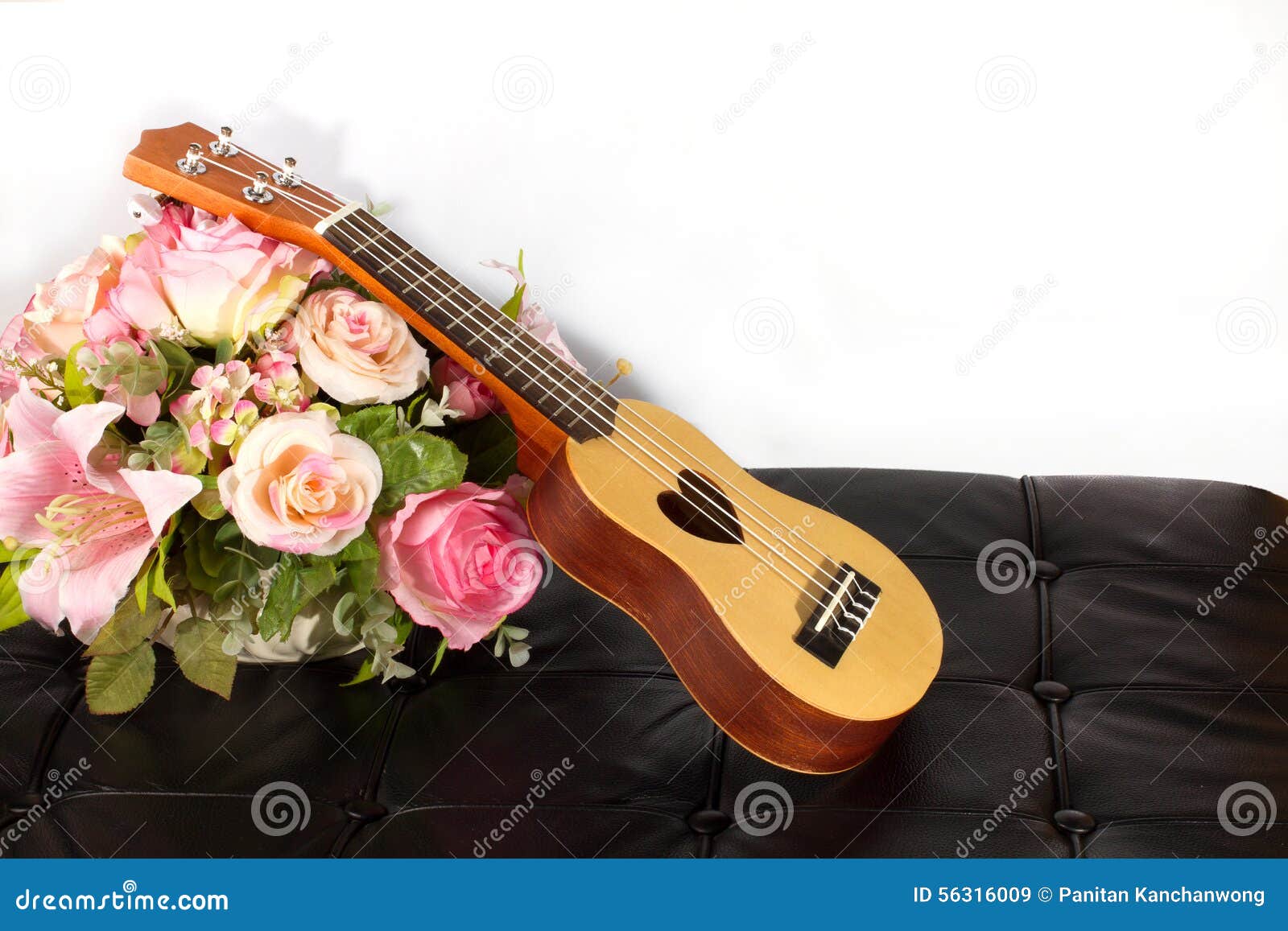 Ukulele and Beautiful Flower Stock Image Image of black, style 56316009