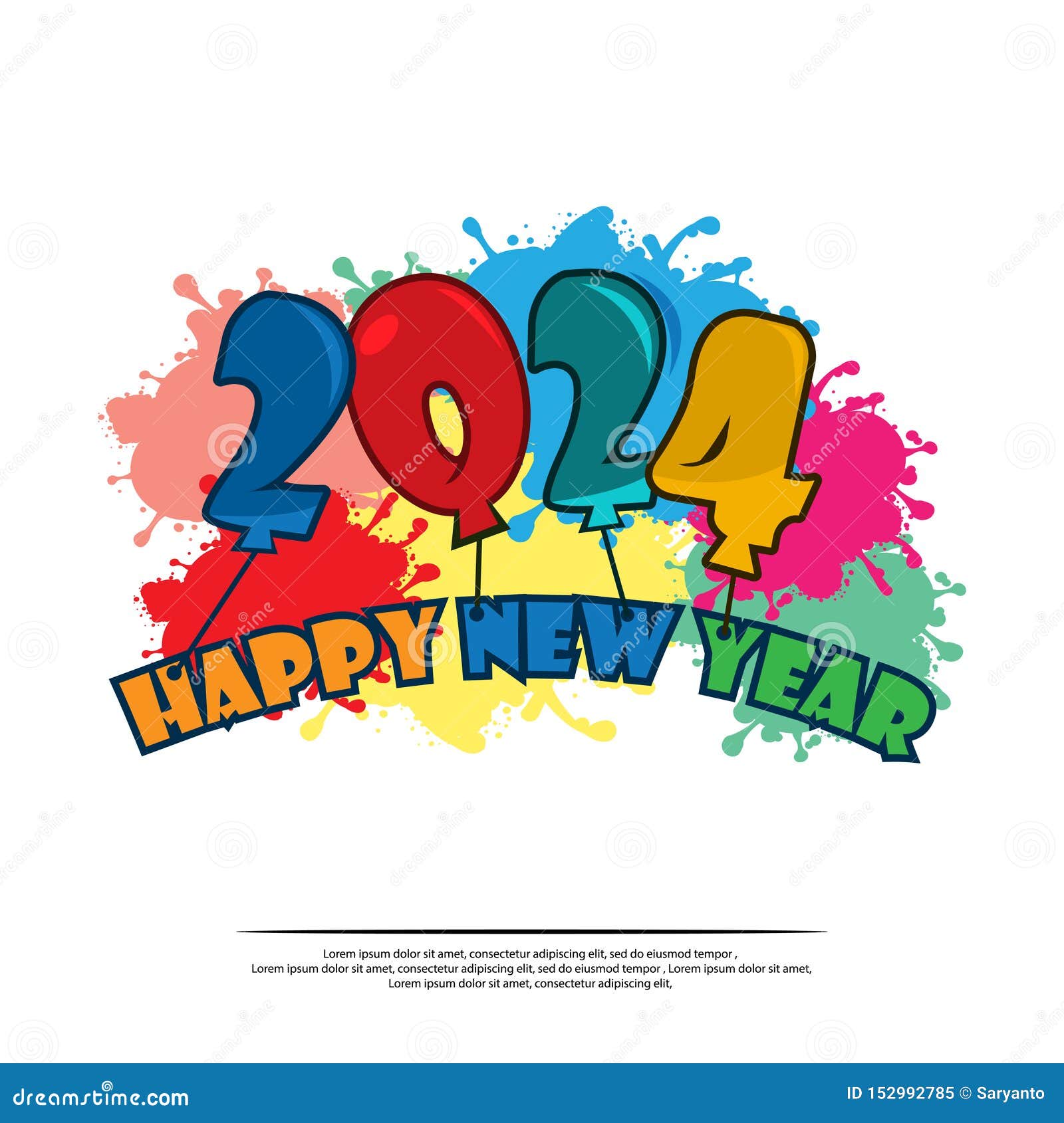 Happy 2024 New Year Card with Balloon. Stock Vector - Illustration of ...