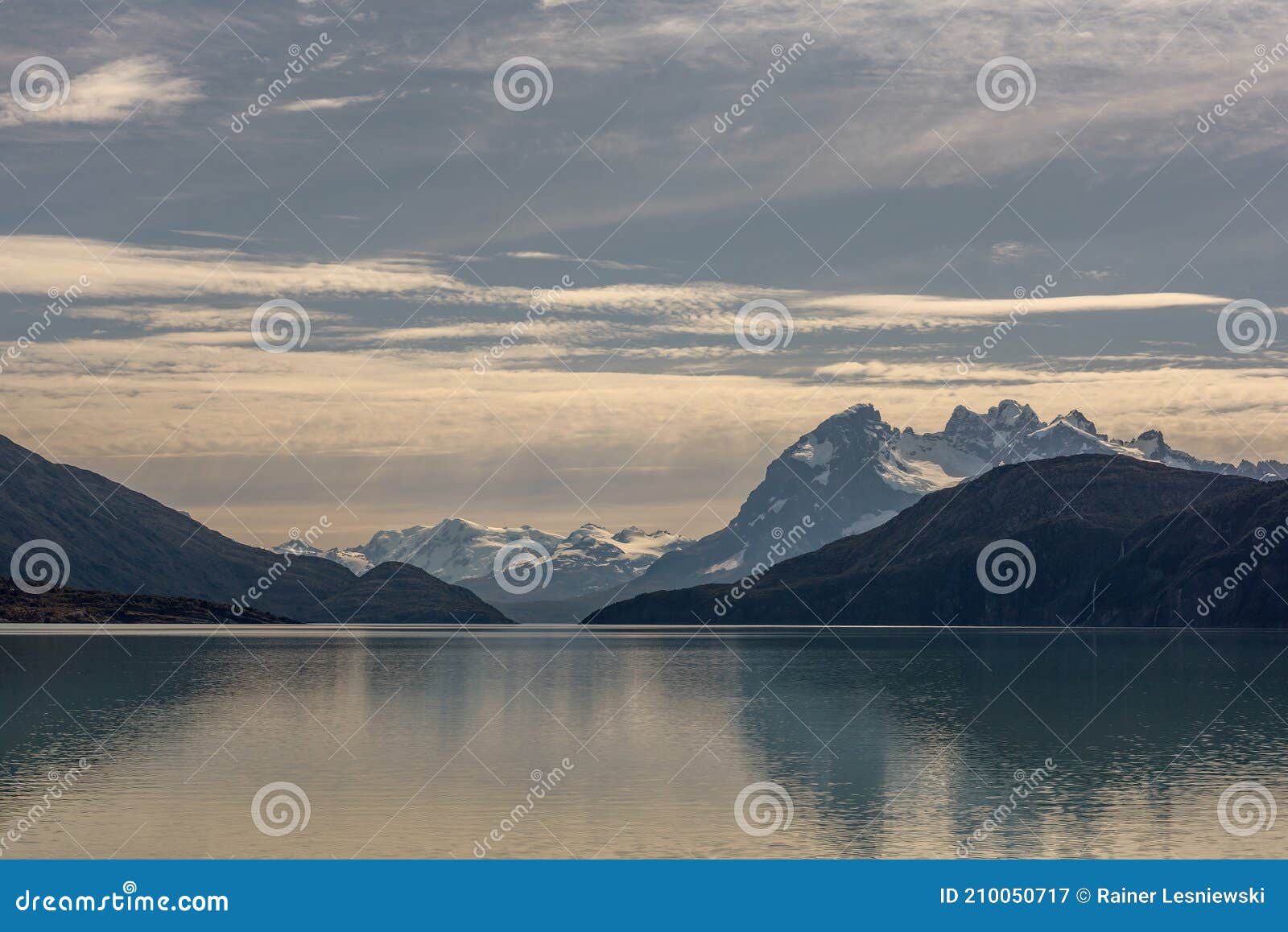 the ultima esperanza sound at sunset, puerto natales, chile