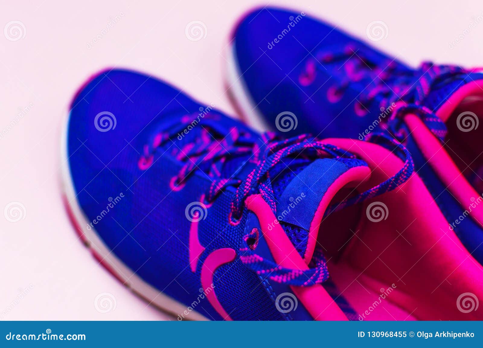 Ultra Blue Violet Pink Female Sneakers on Pastel Pink Background Flat ...