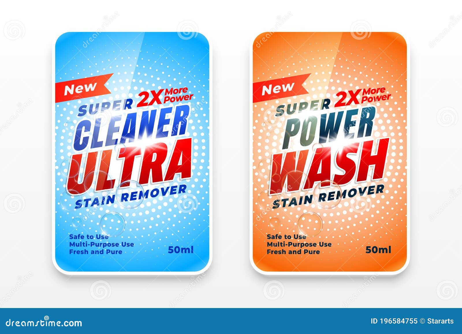Ultra Cleaner Laundry Detergent Labels Set of Two Stock Vector