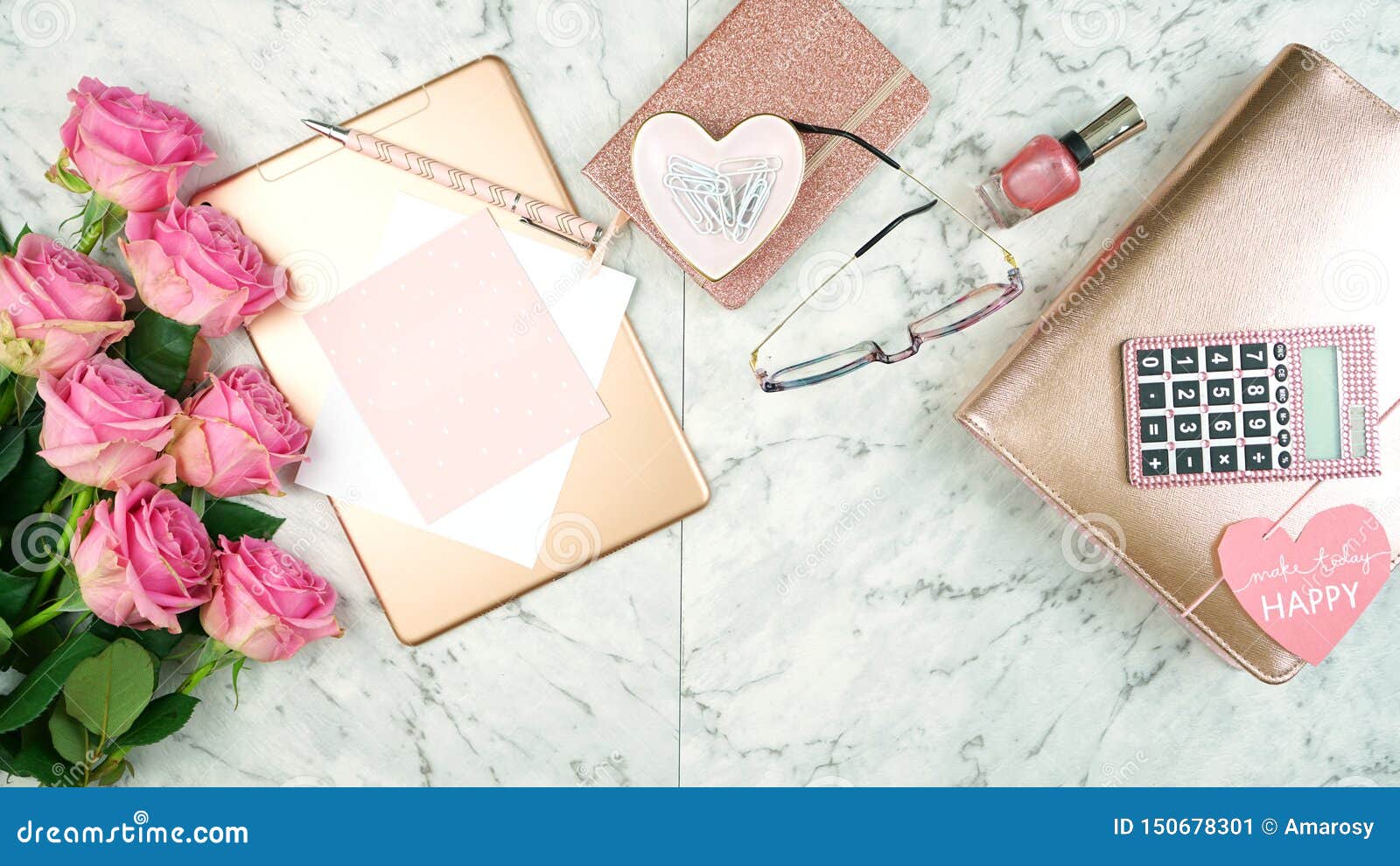 Modern home office desk workspace with blank paper notebook, white flowers  and feminine accessories on marble background. Flat lay, top view, overhead  Stock Photo - Alamy