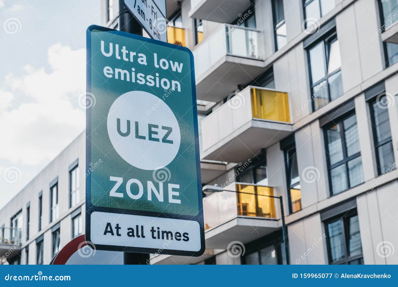 ultra low emission zone ulez sign on a street in london, uk