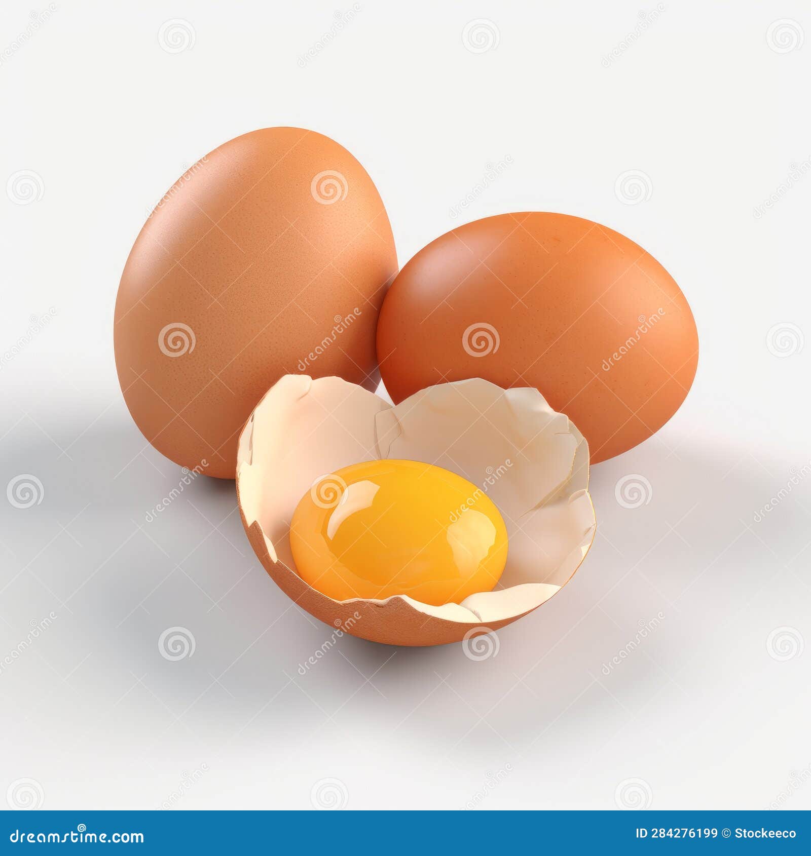 ultra realistic 4k eggs: white egg with hole, two orange eggs - zbrush style