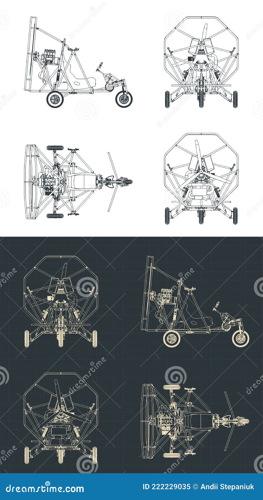 Ultralight Trike Aircraft Blueprints Cartoon Vector