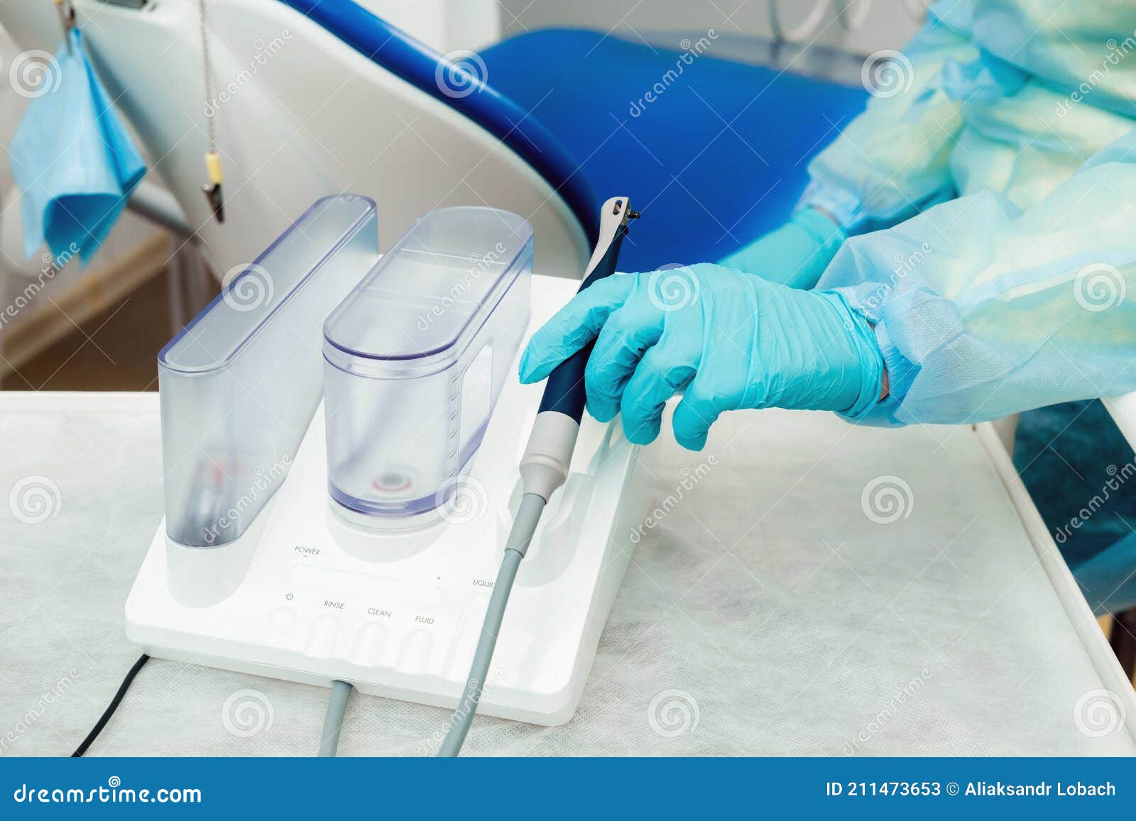 Ultrasonic Scaler in the Dental Office. Dentistry Concept Stock Image