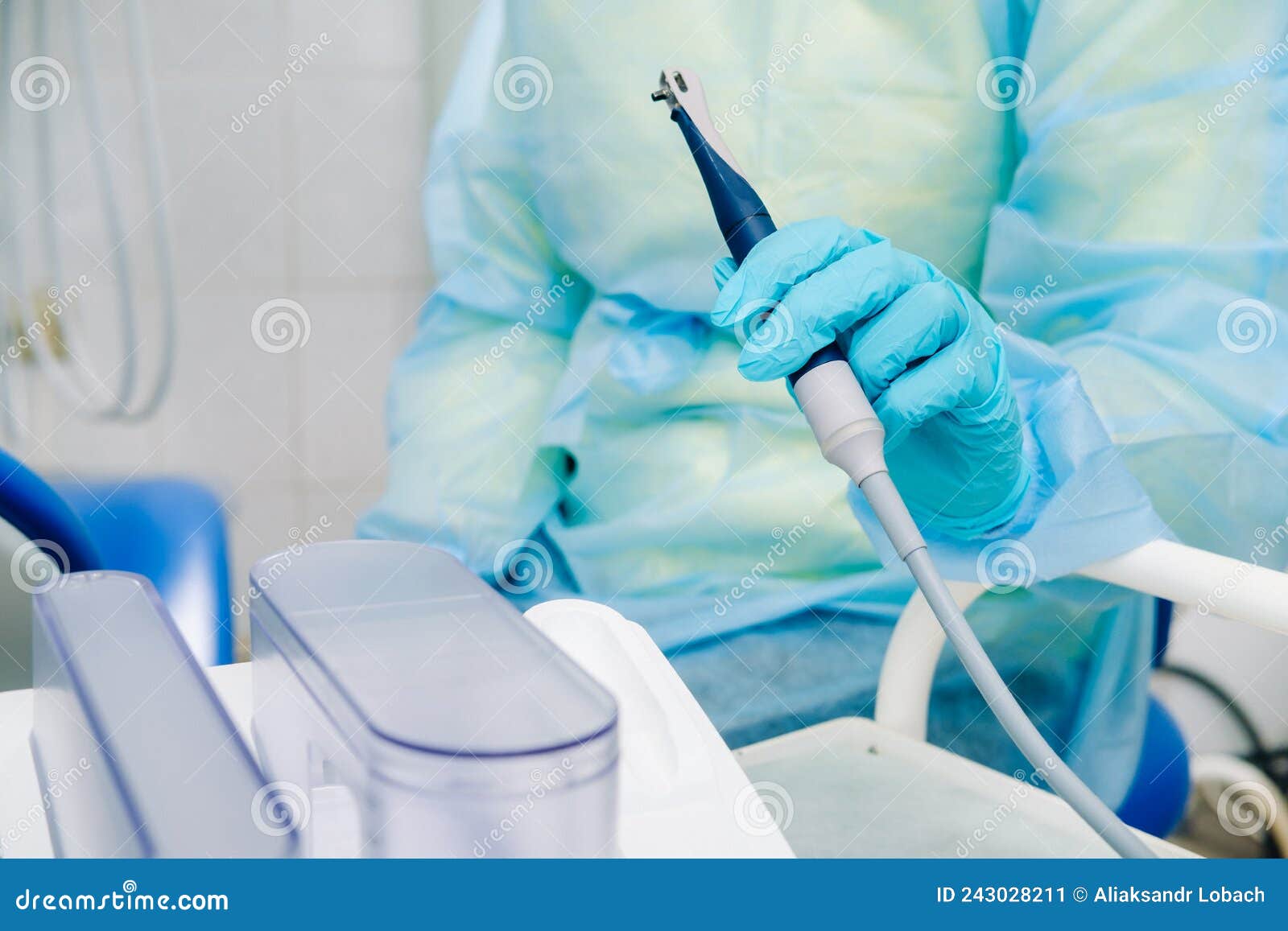 Ultrasonic Scaler in the Dental Office. Dentistry Concept Stock Image