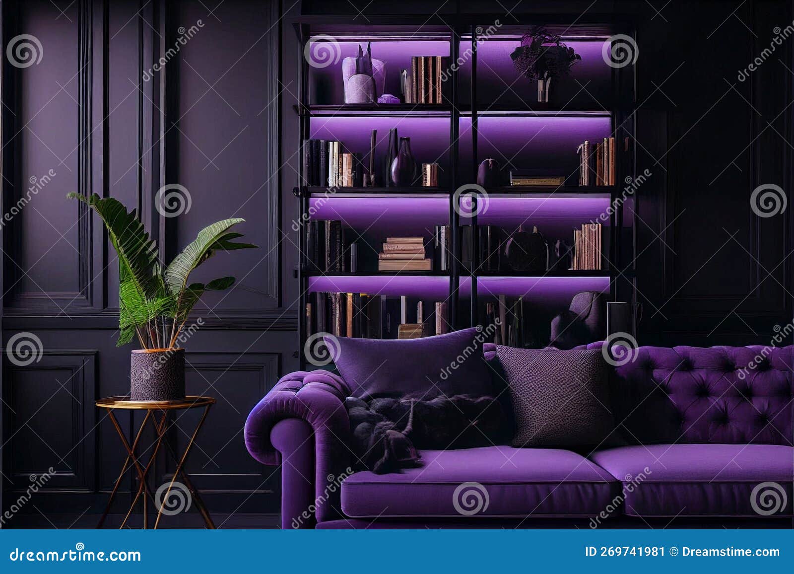 Ultraviolet Home Decor Concept ,purple Sofa and Black Table with ...
