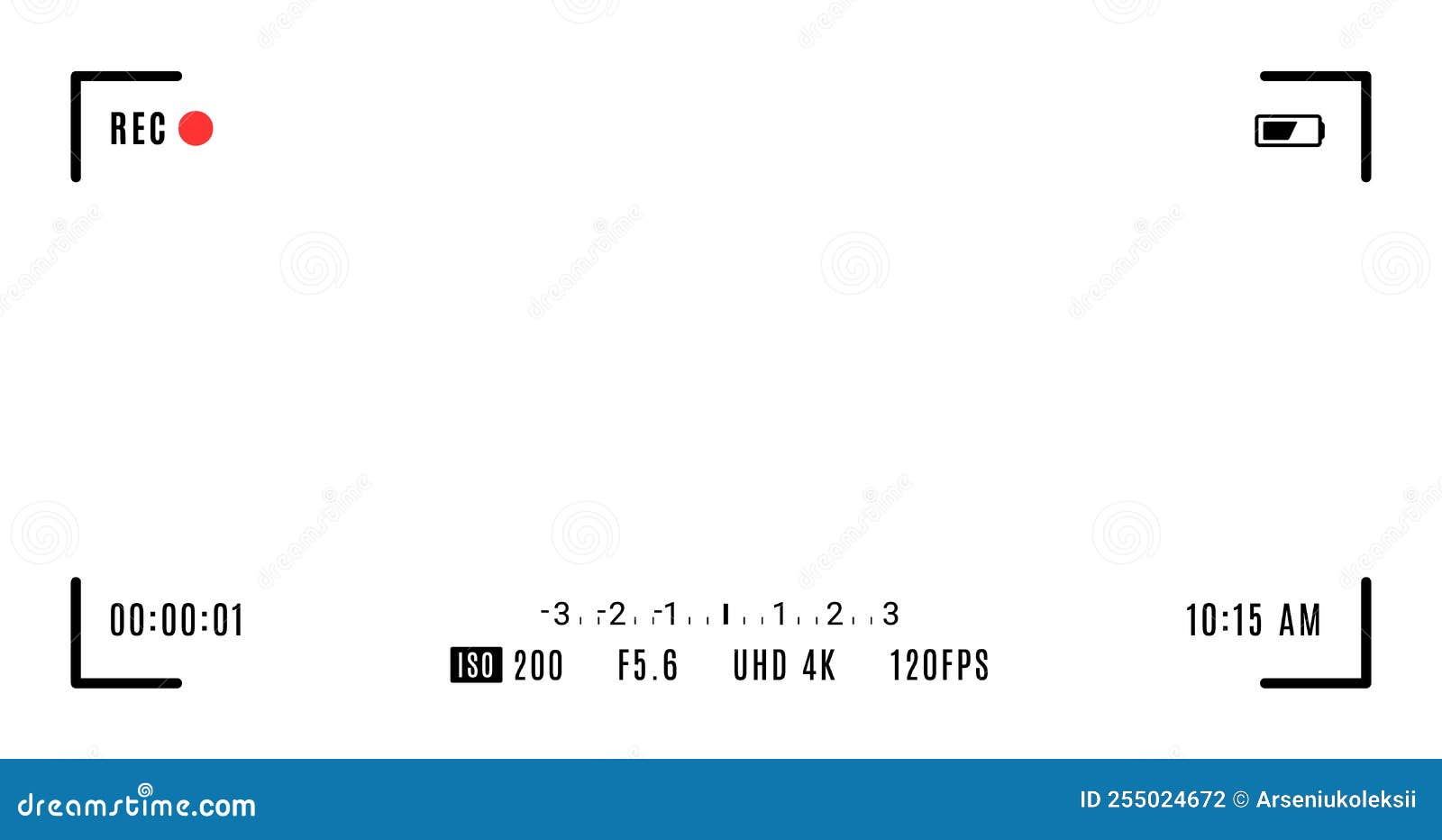 Ultrawide Video Camera Frame. Camcorder Ui Overlay Stock Vector