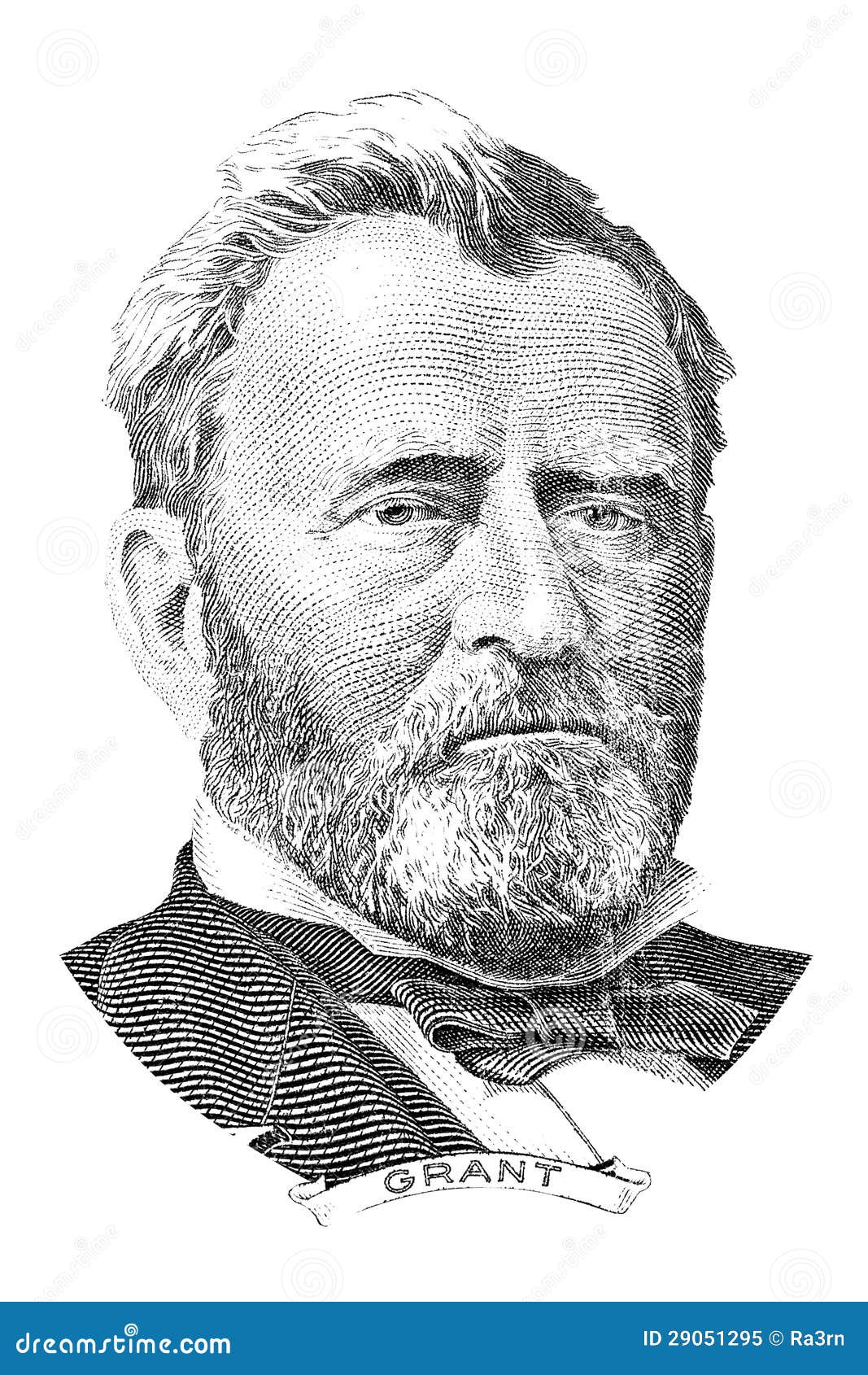 Ulysses S. Grant portret. Gravure van Ulysses S. Grant voor het vijftig dollarbankbiljet