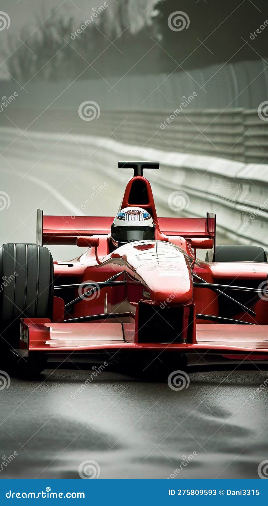 Carro de corrida vermelho à deriva na pista, poeira debaixo das rodas.  ilustração de arte, desfoque de movimento