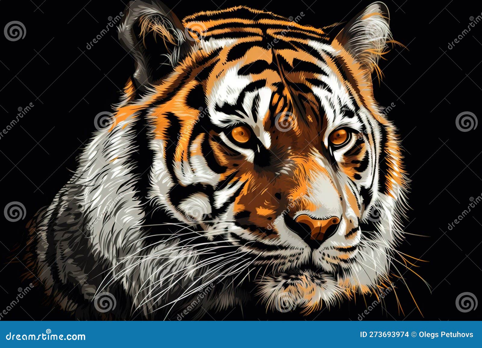 Um tigre com um rosto preto e branco e a palavra tigre nele