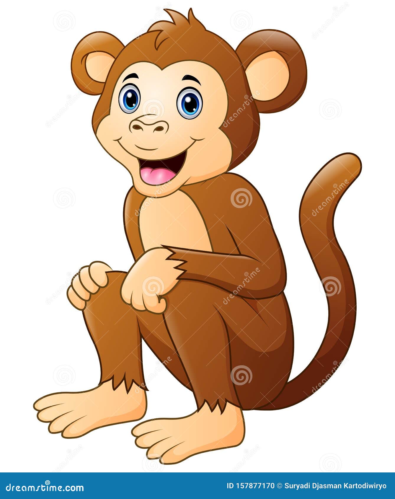 Macaco de desenho animado adorável sentado em uma ilustração de