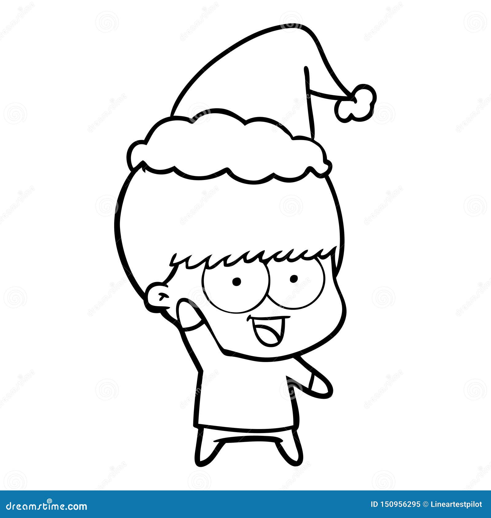 desenho de linha feliz de um menino acenando usando chapéu de