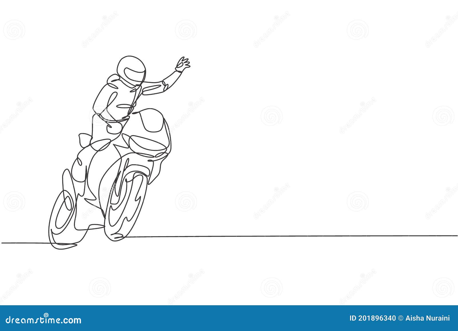 desenho de uma linha contínua motociclista andando de moto na