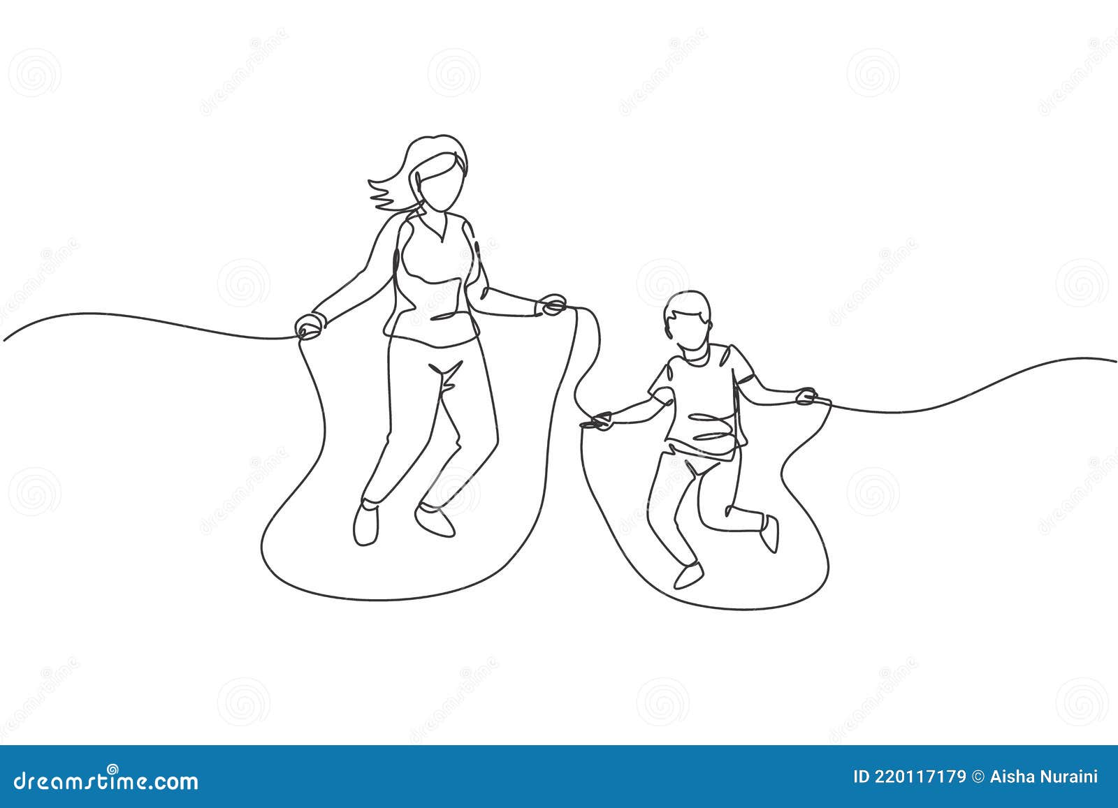 desenho de uma linha contínua menina feliz e menino pulando juntos