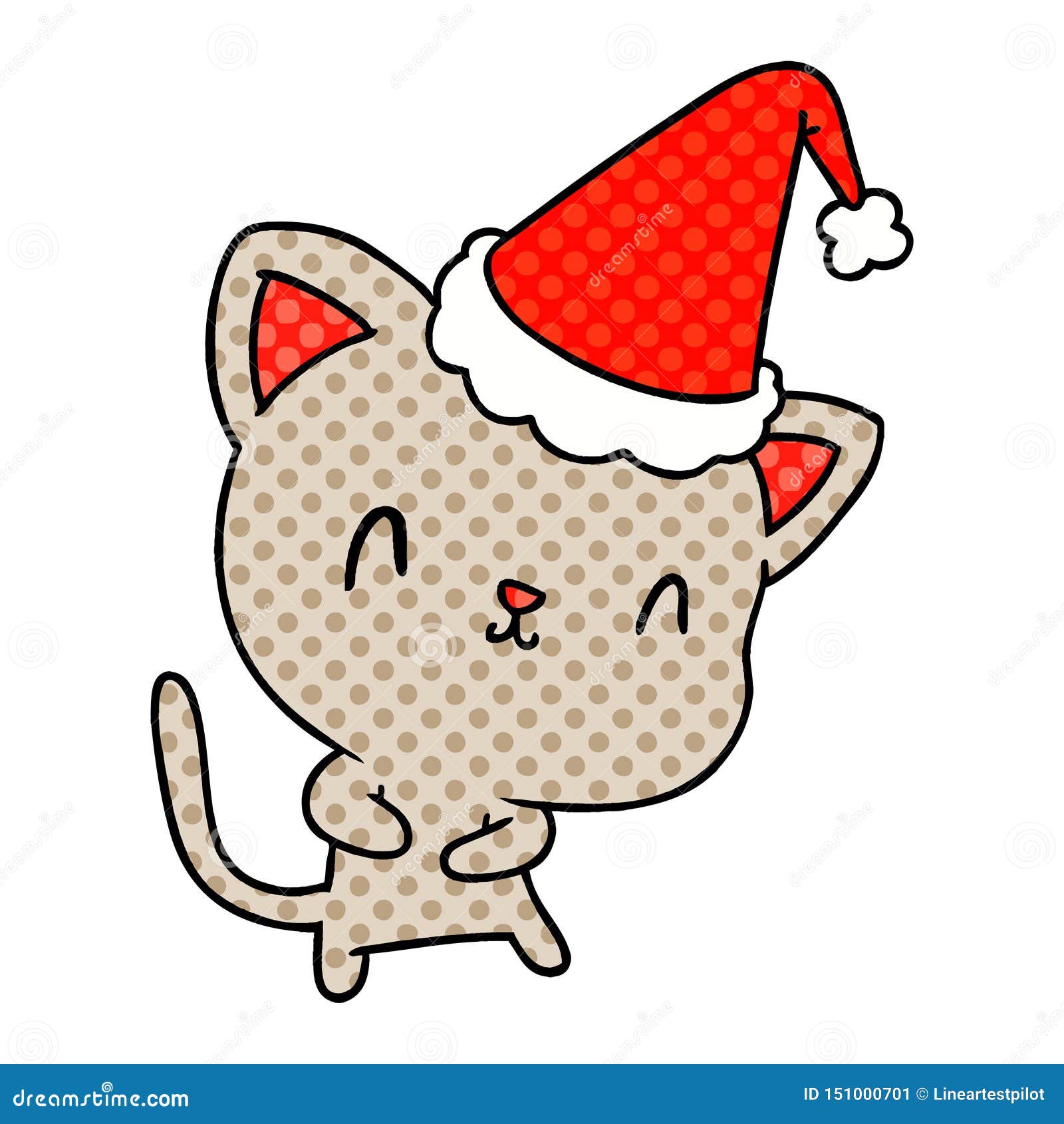 Desenho De Natal Do Gato Kawaii Ilustração do Vetor - Ilustração